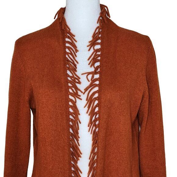 Fenn Wright Manson Cashmere Fringe Cardigan Orange Open Front Women's Medium - Picture 2 of 10